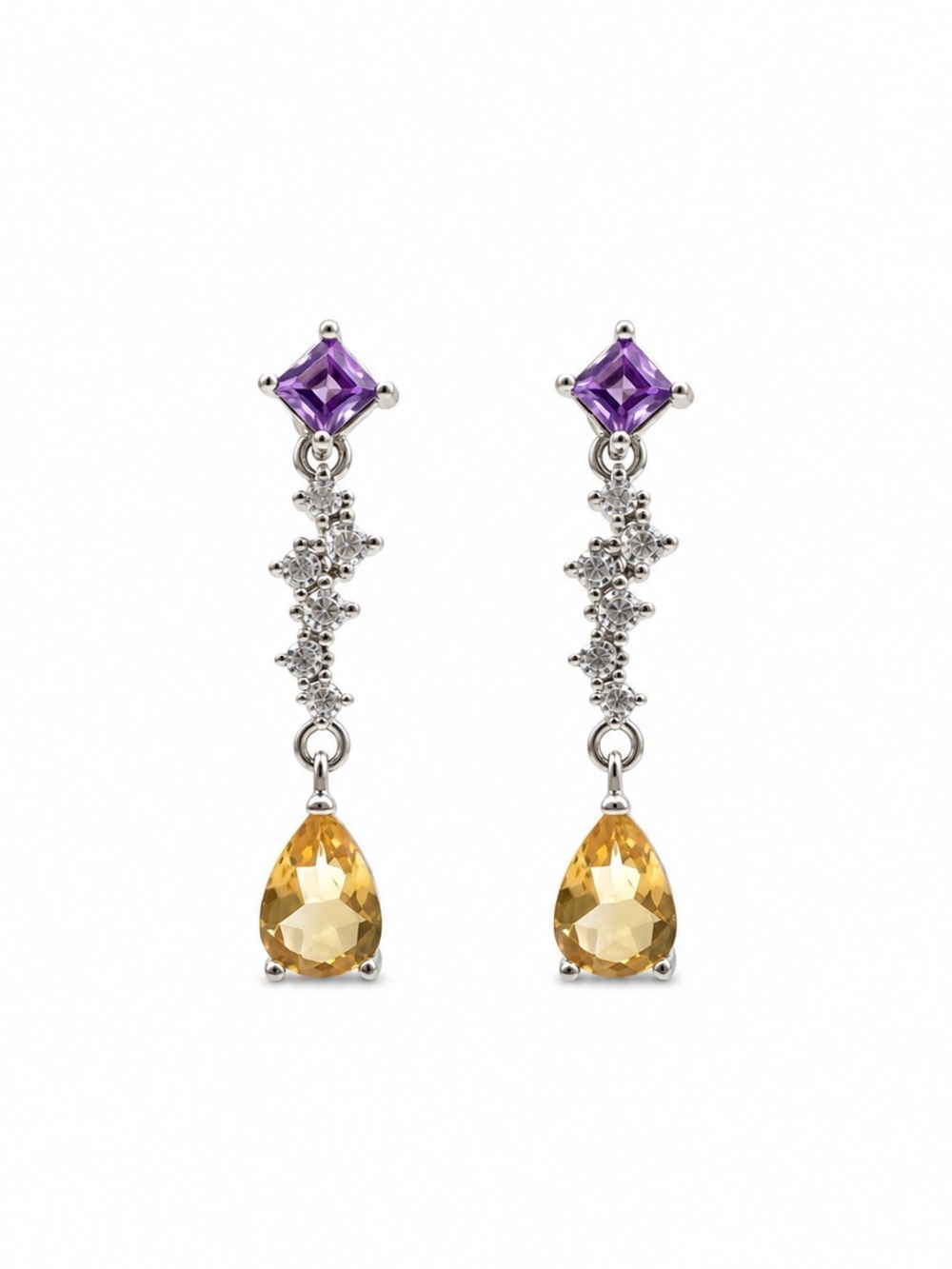 #E36 Amethyst and Citrine Drop Earrings s925
